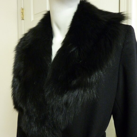 Sofia Cashmere Shearling Collar Wool Blend Wrap Coat - Picture 7 of 9